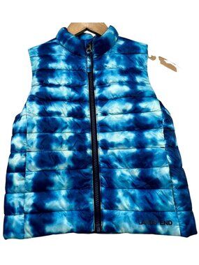 Lands' End Kids' Insulated Puffer Vest Full Zip Size XS Blue Tie-Dye Outdoor